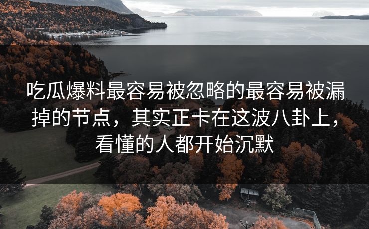 吃瓜爆料最容易被忽略的最容易被漏掉的节点，其实正卡在这波八卦上，看懂的人都开始沉默
